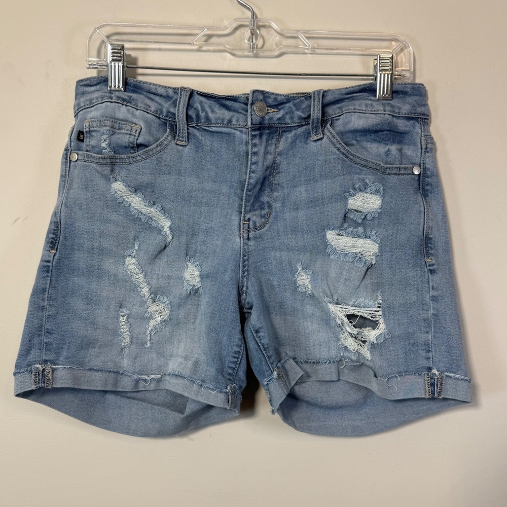 Judy Blue Distressed Denim Shorts Womens 29 Light Wash Cuff Boho Edgy Casual